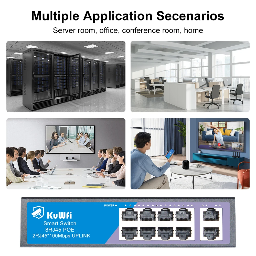 Kuwfi-イーサネットネットワークスイッチ、アップリンクポート、インターネットスプリッター、プラグアンドプレイ、2gbps、8ポート、100mbps、10ポート、100mbps