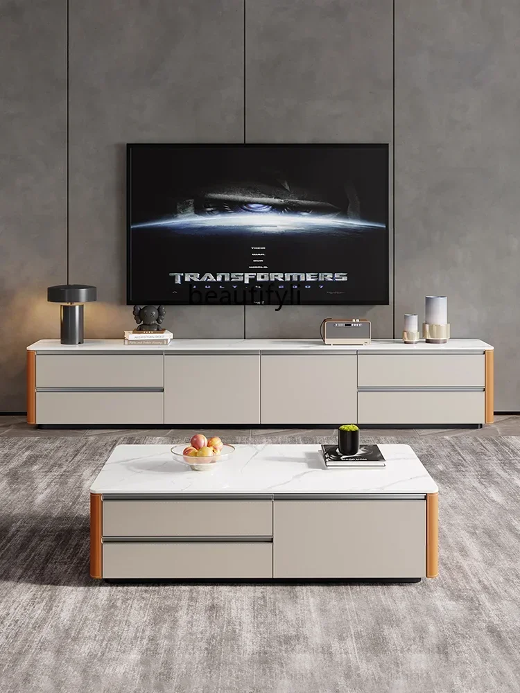 CqySaddle طاولة القهوة الجلدية تلفزيون خزانة مزيج المنزلية شقة صغيرة غرفة المعيشة خزانة خشب متين جديد #3