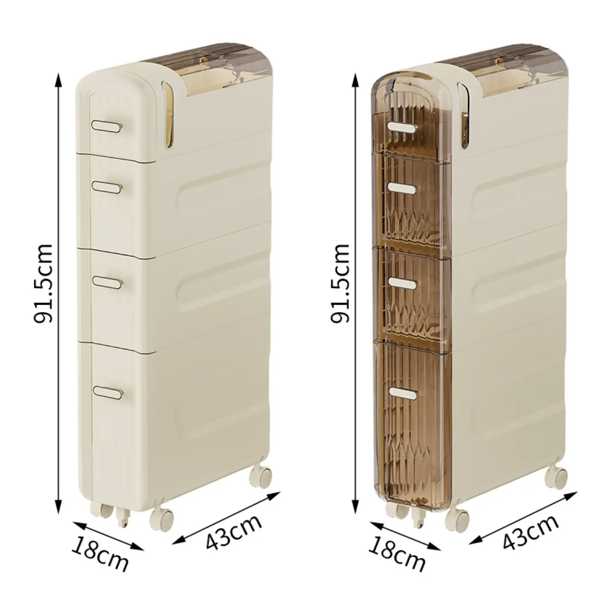 4-Tier Slim Rolling Cabinet Bathroom Laundry Kitchen Cart Narrow Drawers Toilet Paper Holder Casters Waterproof Frame view 6