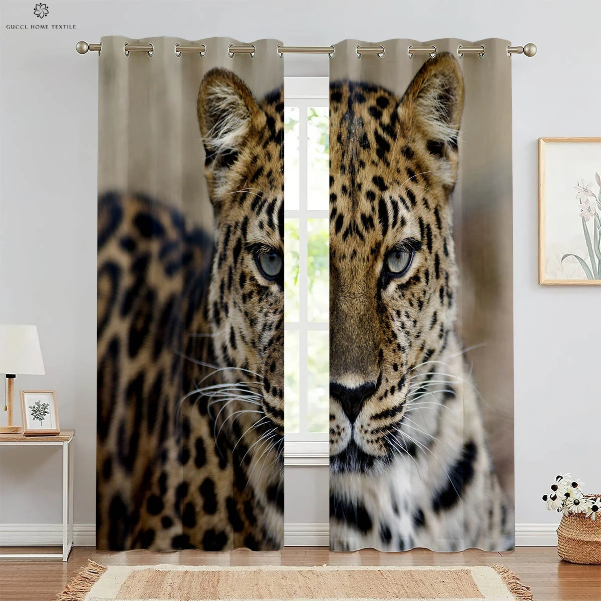 Tiger Lion Animal 3d Printing Curtains Polyester Fiber Machine Washable Bedroom Living Room Kitchen Window Curtains 2 Pieces