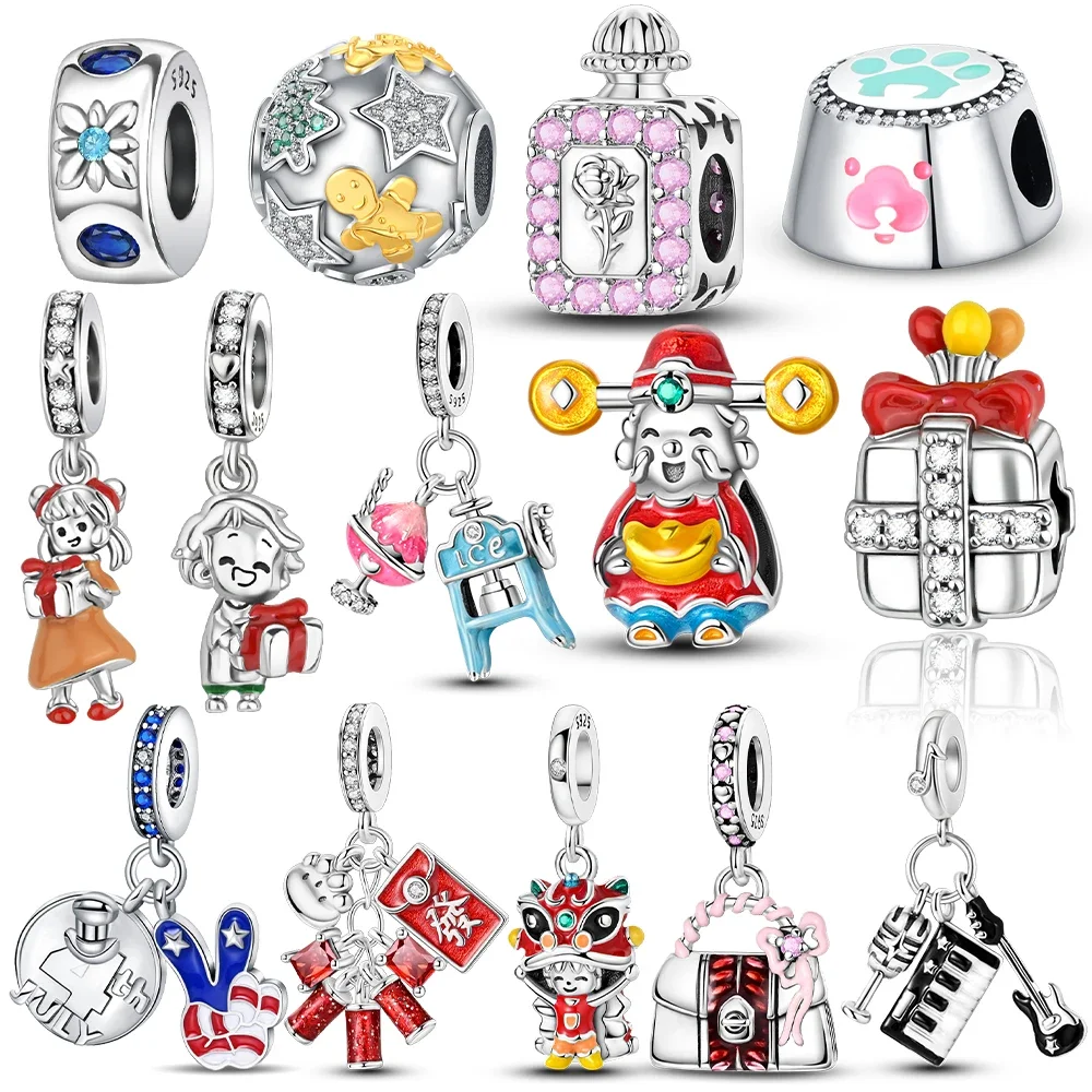 Abalorios de Plata de Ley 925 con Forma de Botella de Rosa para Pulseras Originales, Abalorios para Bolsos, Llaveros, Colgantes, Joyería DIY para Mujer, Regalo