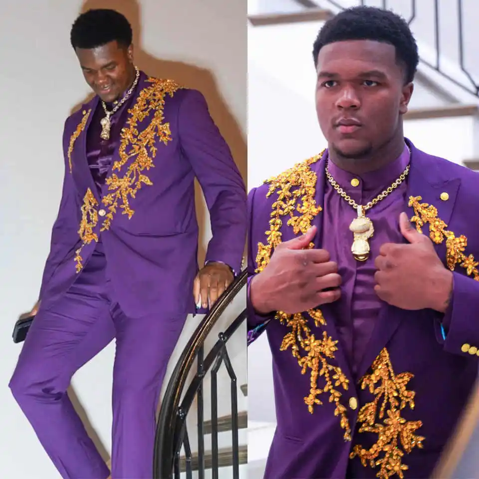 

Luxury 2 Pieces Men Suits One Button Peaked Lapel Jacket Sets Crystals Plus Size Celebrity Party Customized Outfits