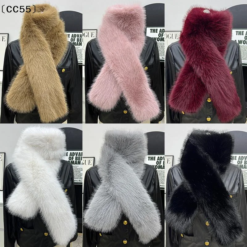 

〔CC55〕Fake Fur Long Scarf Soft Plush Fur Decor Winter Fluffy Warm Scarf Thick Luxury Wraps Shawl For Women