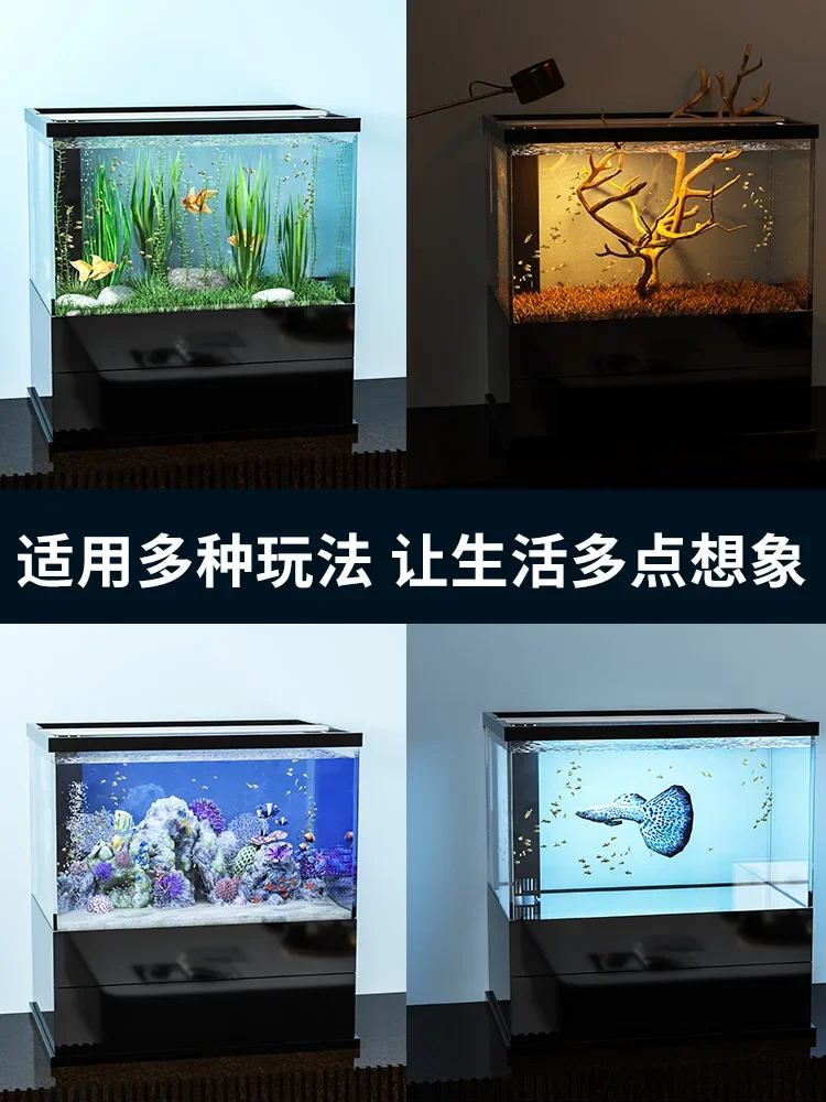 Ultra-white glass fish tank, floor-to-ceiling living room home new ecological small and medium-sized desktop
