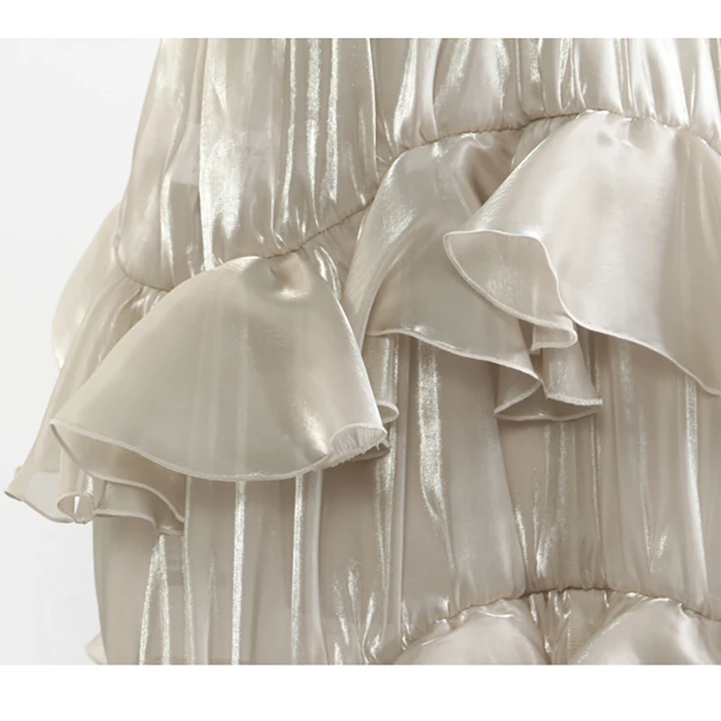 JUNLINNA Damska Spódnica na Imprezę Świąteczną Jednolity Kolor Asymetryczne Falbany Pół Sukienka Elastyczna Talia