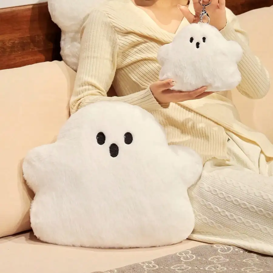 3pcs Halloween Cartoon Cloud Ghost Plush Pillow, Suitable For Office, Living Room, Sofa, Bedroom, Bedside Cabinet, Super Soft Plush Doll Pillow, Stress Relief Holiday Gift Decoration For Family, Friends And Children (Material: Polyester Fiber)