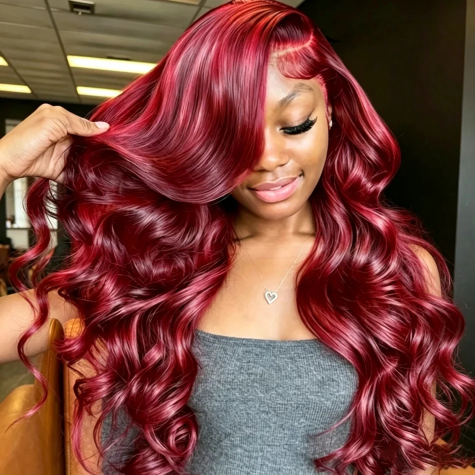 Pre Colored Body Wave 99J Burgundy Lace Frontal Wigs For Women Pre Plucked Invisible Pre Cut Lace Brazilian Hair 13X6 Hd Transparent Lace Front Human Hair Wigs