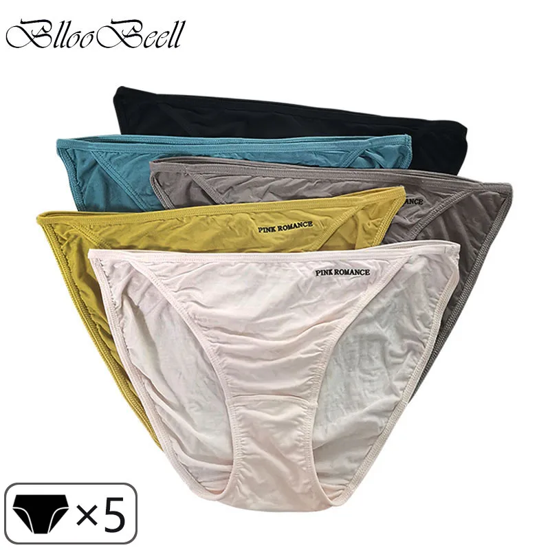 New Modal Women\'s Underwear Sexy Low Waist Panties Solid Color Briefs Summer High Elastic Female Bikini Ladies Lingerie 5pcs