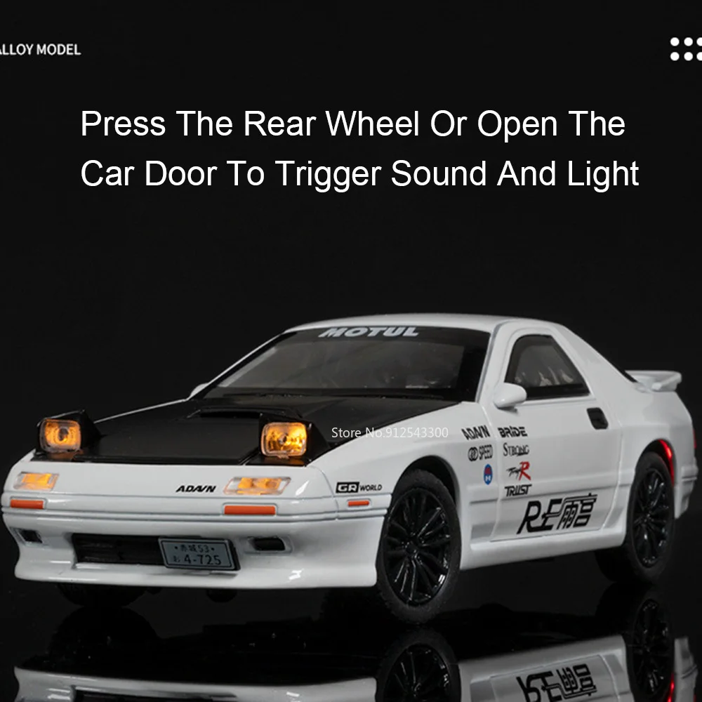 1:32 RX-7 MX-5 장난감 자동차 모델 합금 바디 사운드 라이트 후진 충격 흡수 시뮬레이션 모델 장식 어린이 선물