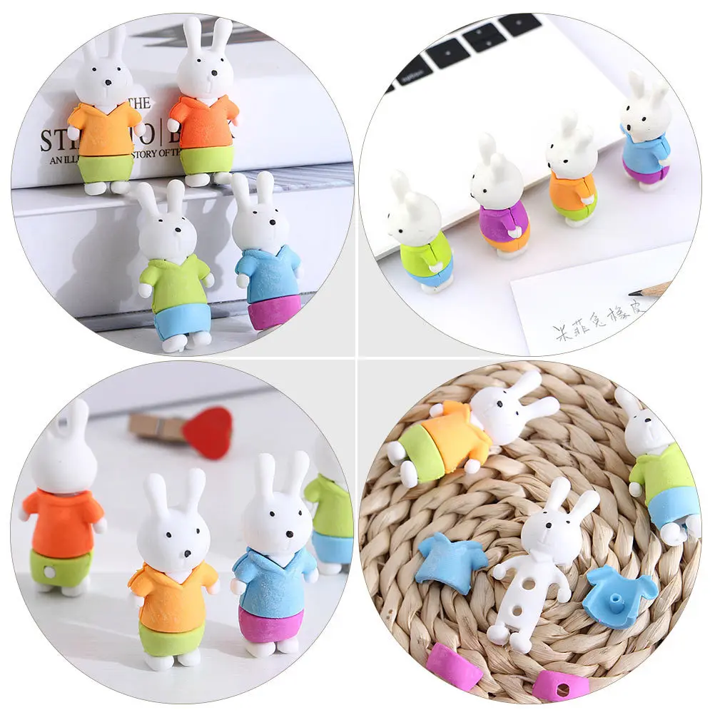 

16pcs Learning Stationery Eraser Mini Cartoon Rabbit Rubber For Kids Adorable Student Erasers Multi-Use School Supplies