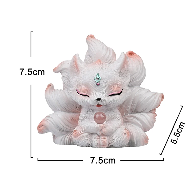 صغيرة لطيف الراتنج تسعة الذيل الثعلب المنمنمات تمثال غرفة نوم سطح المكتب التماثيل الحلي بيونيك الفن الجمالي ديكور المنزل #6