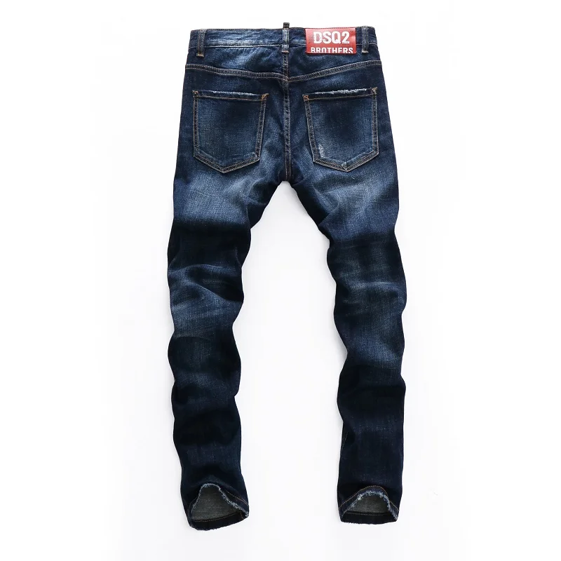 European American Style Jeans Men Hole Jeans Famous Brand Straight Zipper Slim Brand Blue Denim Jeans Pencil Pants for Men