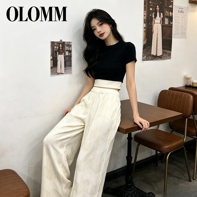 Miyake Pleated 2026 Autumn New Plus Size Women's Wide-Leg Pants Glossy Gradient Wave Pattern Straight-Leg Long Pants for Women