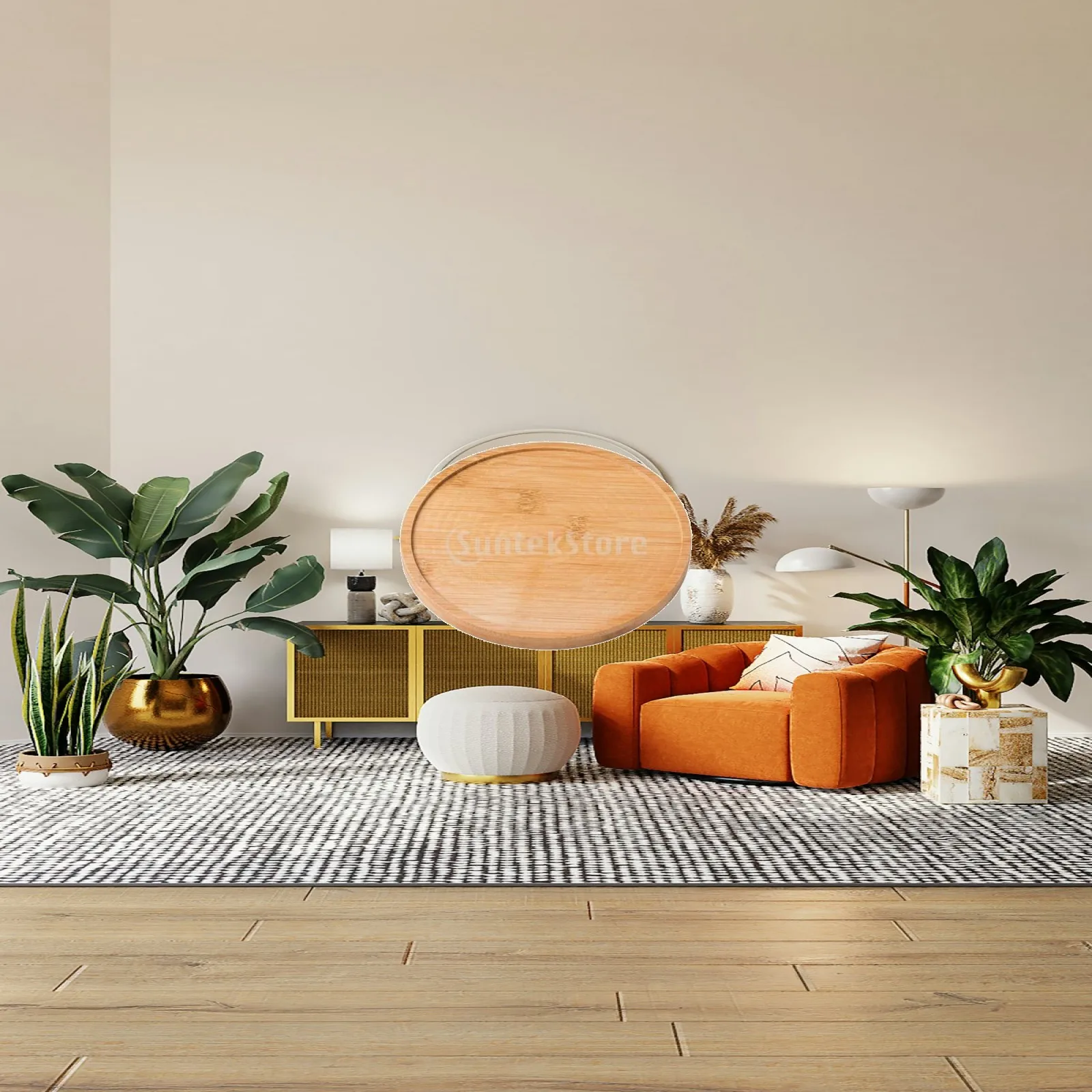 Industrial Tray Bamboo Plant Saucer Drip Catcher Wooden Stand for Indoor Plant Pot Cover Protection