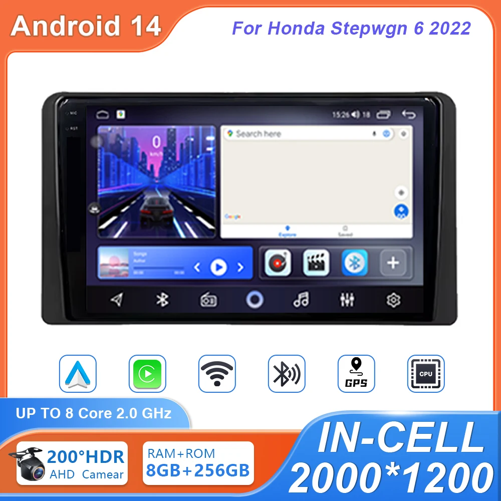 For Honda Stepwgn 6 2022 Android 14 Car Radio Multimedia Video Player Navigation GPS Carplay Auto 5G WIFI BT 4G Touch Screen DSP