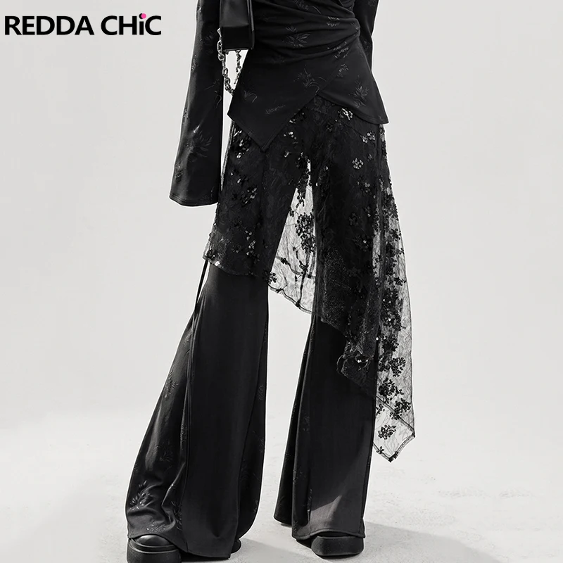 

REDDACHiC Sequined Flower Sarong Coverups Gothic Retro Black Lace Asymmetrical Long Bandage Wrap Skirt Punk Grunge Women Clothes