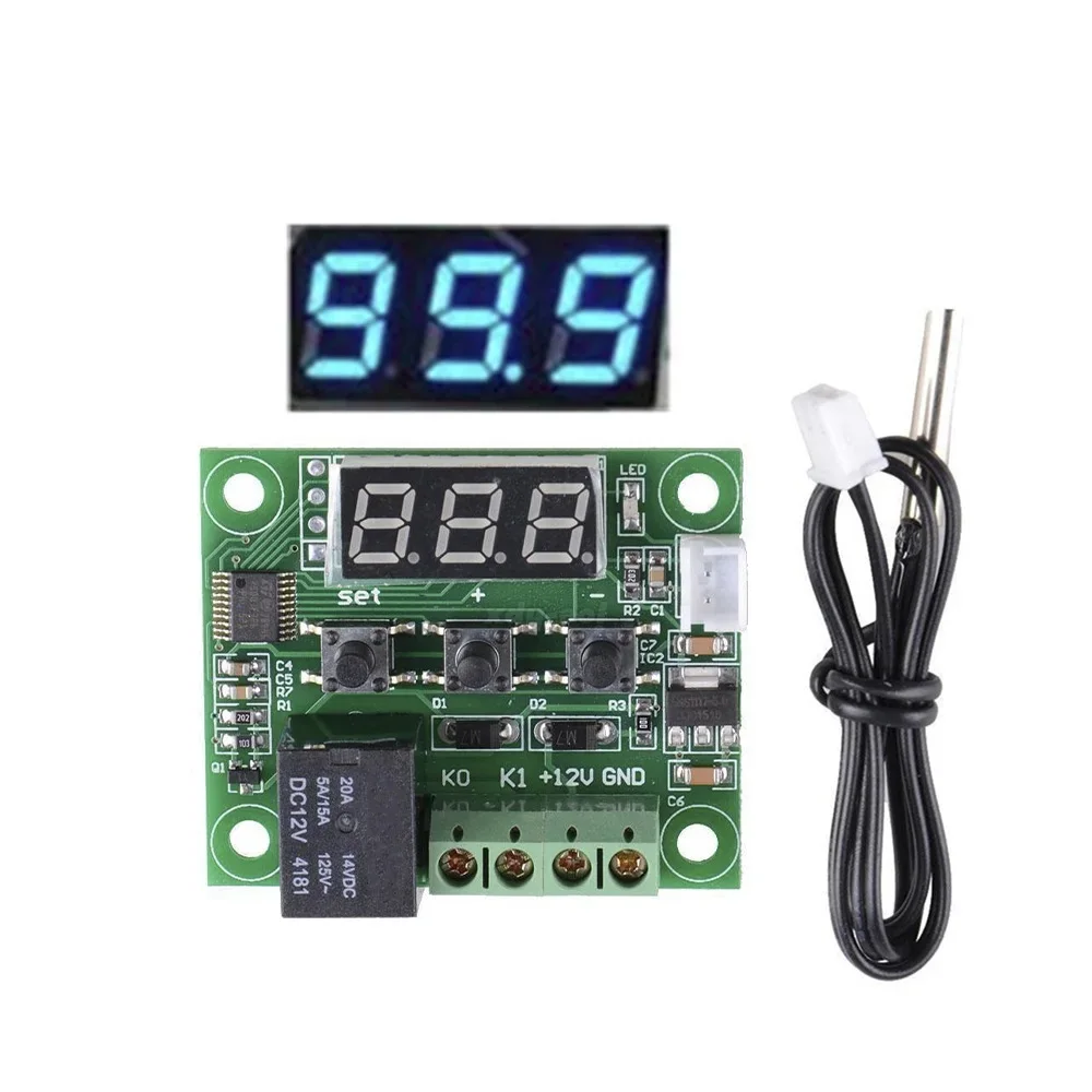 W1209 DC 12V Heat Cool Digital Thermostat Temperature Controller Miniature Control Switch Panel and NTC Waterproof Sensor Wire