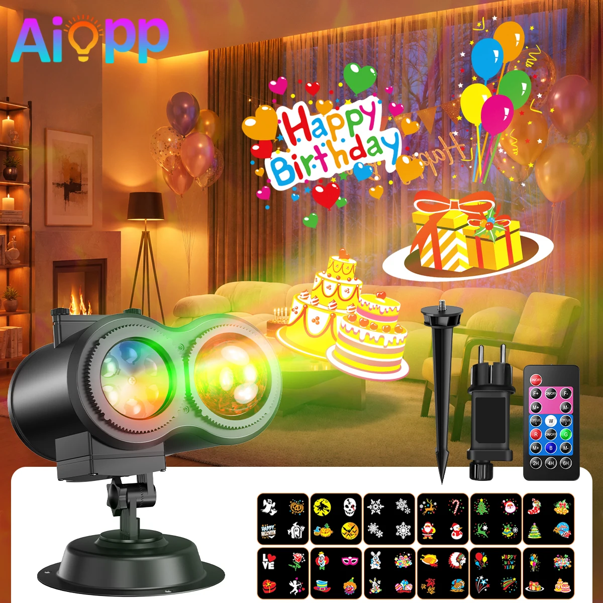 2-in-1 LED-Feiertagsprojektorlampe mit austauschbaren Musterscheiben, Timer-Funktion, dynamischem Welleneffekt, wasserdicht, für Außenprojektionen zu Halloween, Weihnachten, Geburtstagsfeiern, zur
