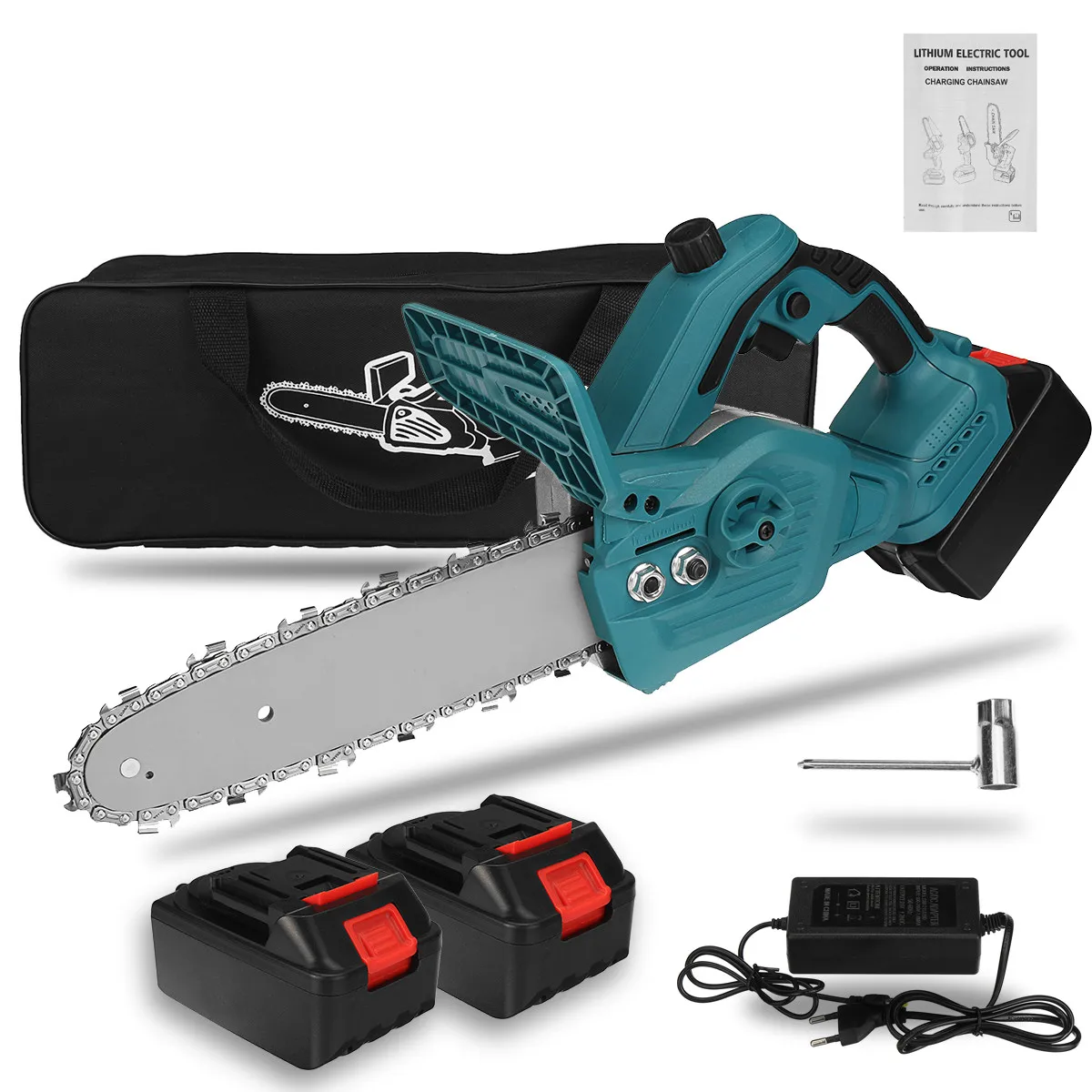 3000W 10 Inch Electric Saw Chainsaw with 2PC 28900mah Battery Brushless Motor Rechargeable Wood Cutter For Makita Battery