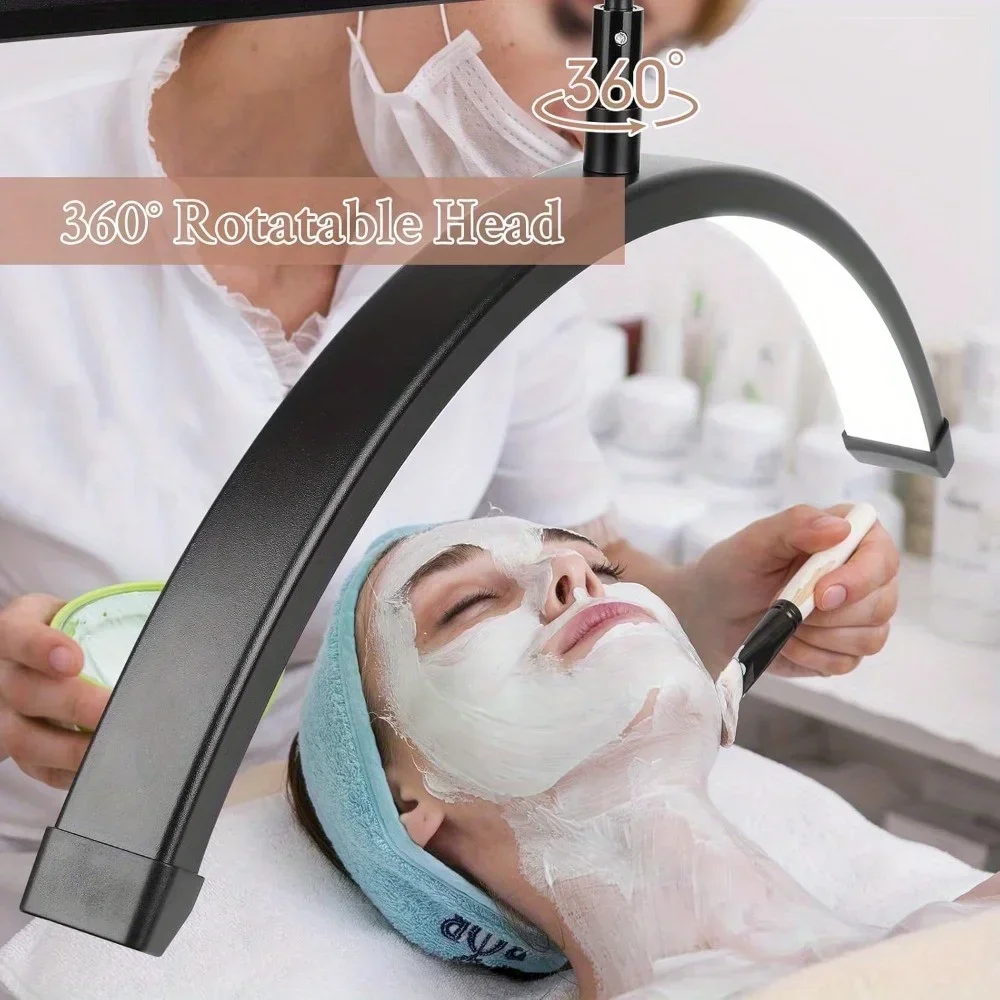 Luz de meia lua com rodas, lâmpada de meia lua de 23 polegadas com suporte para telefone, luz LED para manicure, extensão de cílios