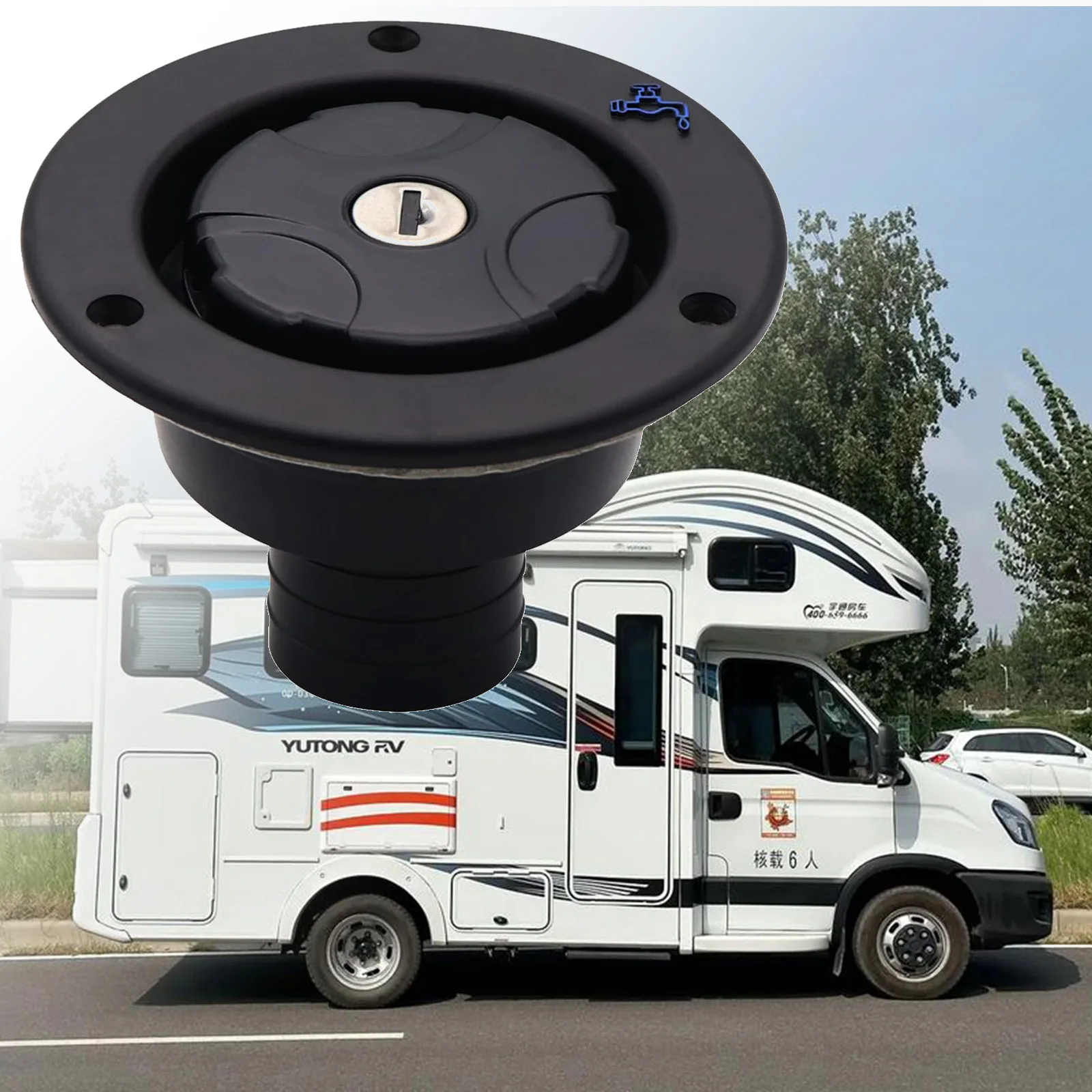 

RV Fresh Water Inlet Replacement Hatch Gravity Water Inlet Filler Cap with 2 Keys for RV Tanks Caravan Camper Trailer