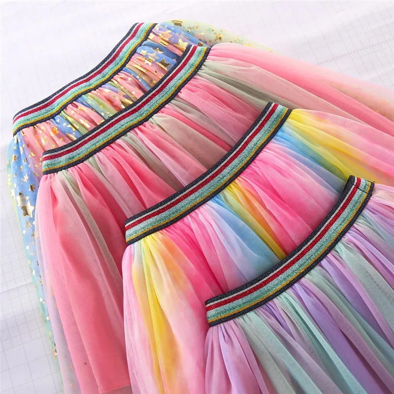 Children\'s Rainbow Mesh tutu Skirt for Girls Clothing Princess Kids Birthday Princess Show Dance Waist Skirt