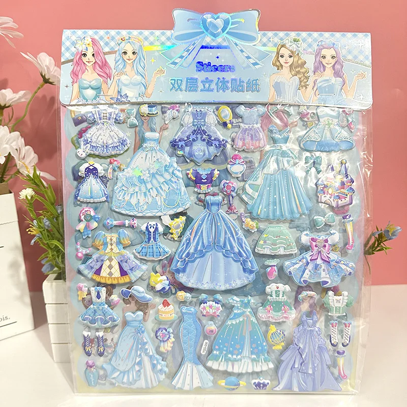 ملصقات فقاعات ثلاثية الأبعاد لملابس الأميرة الكرتونية اللطيفة - ملابس غرفة تركيب سطح المكتب الممتعة DIY لعبة الفتاة مجلة جراب الهاتف ديكور