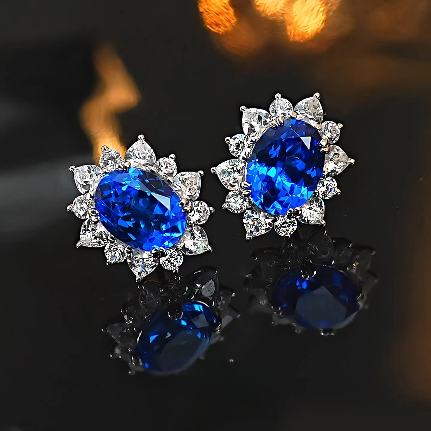 

Серьги из стерлингового серебра 925 пробы с цирконами 1,5 карата и синими цирконами, элитные ювелирные изделия.