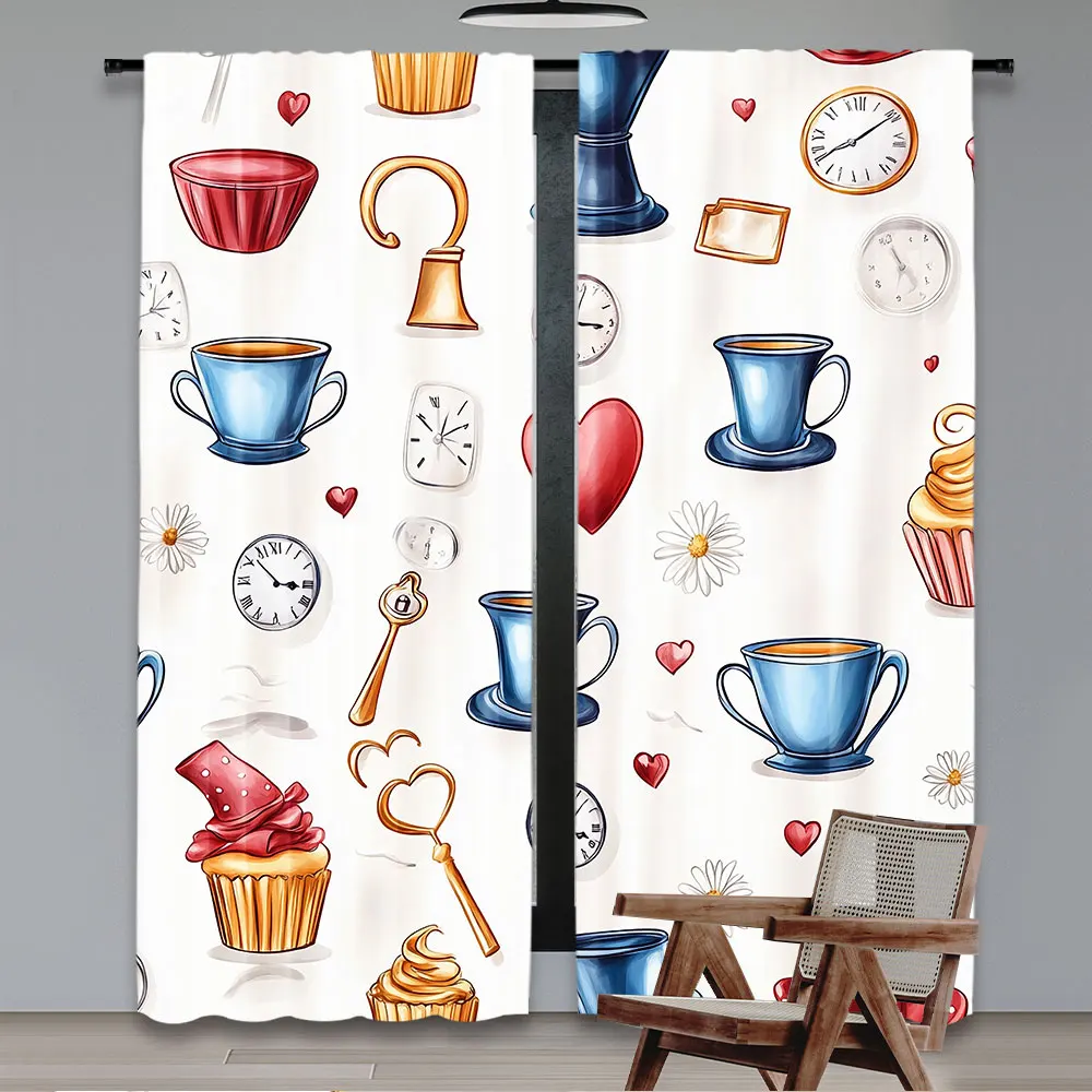 2Pcs Alice In Wonderland Curtain Cupcakes And Bottles Hanging In Sky Dessert For Bedroom Living Room And Dining Room B