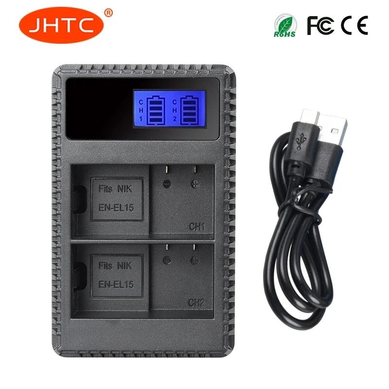 JHTC EN-EL15 ENEL15 Battery Charger with USB Cable For Nikon 1V1 D600 D610 D750 D800 D810 D810A EN EL15 Battery Charger