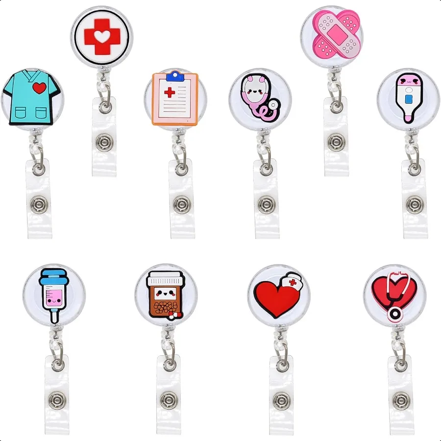 

10 Pack Badge Reel Holder Retractable Nursing ID Badge Reels Cute for s Doctor Medical Health Hospital Office Worker Gifts A10