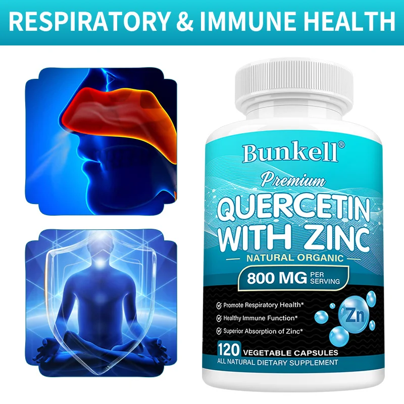 Quercetin with Zinc - Natural and Organic, Supports Respiratory Health, Immune Function, Eye Health, Non-GMO and Gluten-Free