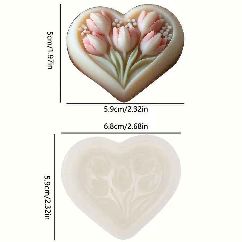 3D heart-shaped tulip silicone mold with clear texture, easy to clean and demould, for handmade DIY soap decoration ornaments Va view 6