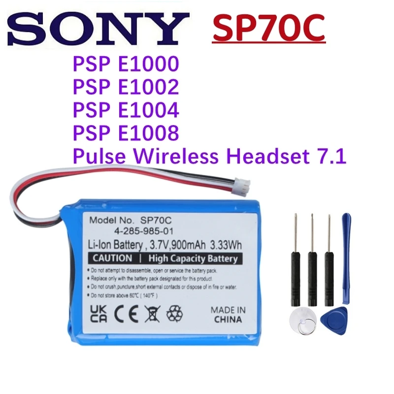 Batería SP70C de 900mAh para auriculares inalámbricos Sony PSP E1000 E1002 E1004 E1008 7,1 PSPE1000 PSPE1002 PSPE1004 PSPE1008