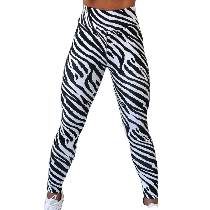 Sports Yoga Pants High Waist Black White Zebra Printed Leggings Women Gym Tights Striped Workout Fitness Leggins Elastic