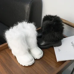 Winter Girl Snow Boots Soft Furry Hairy Kid's Boot Black White Versatile Children Causal Fashion Long Boots Warm Plush Zipper
