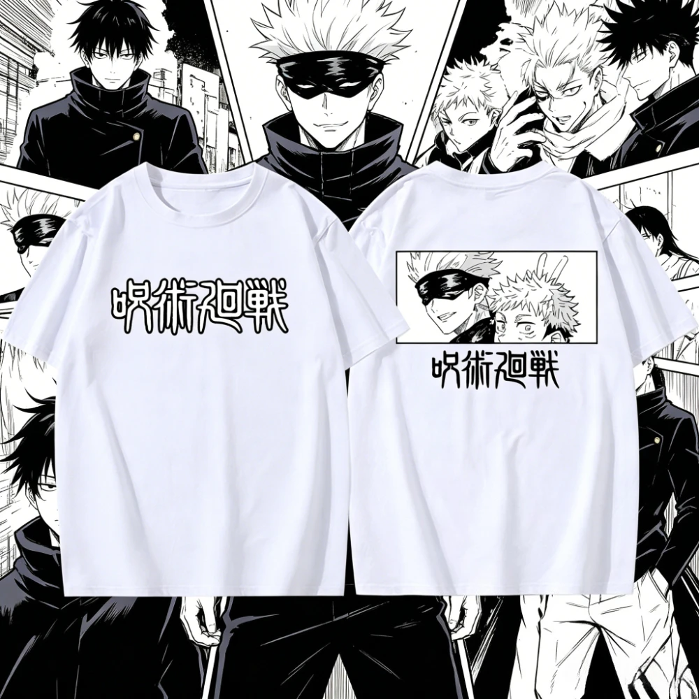 Summer Hot Sale Jujutsu Kaisen Gojo & Yuji Front & Back Print T-shirt Unisex Anime Streetwear Tees High-quality Trendy Tops Y2k