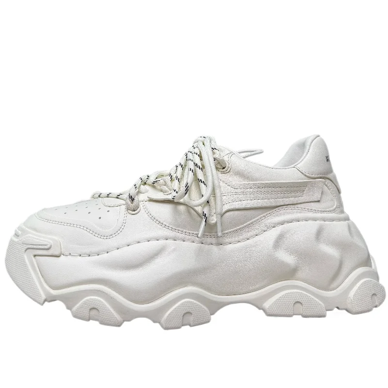 

Genuine Leather Daddy Shoes for Men's Thick Soled Height Increasing Sneakers Daily Casual Board Shoes White Sponge Cake Shoes