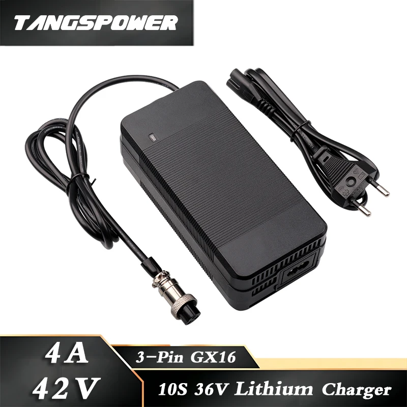 

42V 4A Lithium Battery Charger For 10Series 36V Li-ion Battery Pack Fast Charging 3Pin-GX16 Connector With Cooling Fan