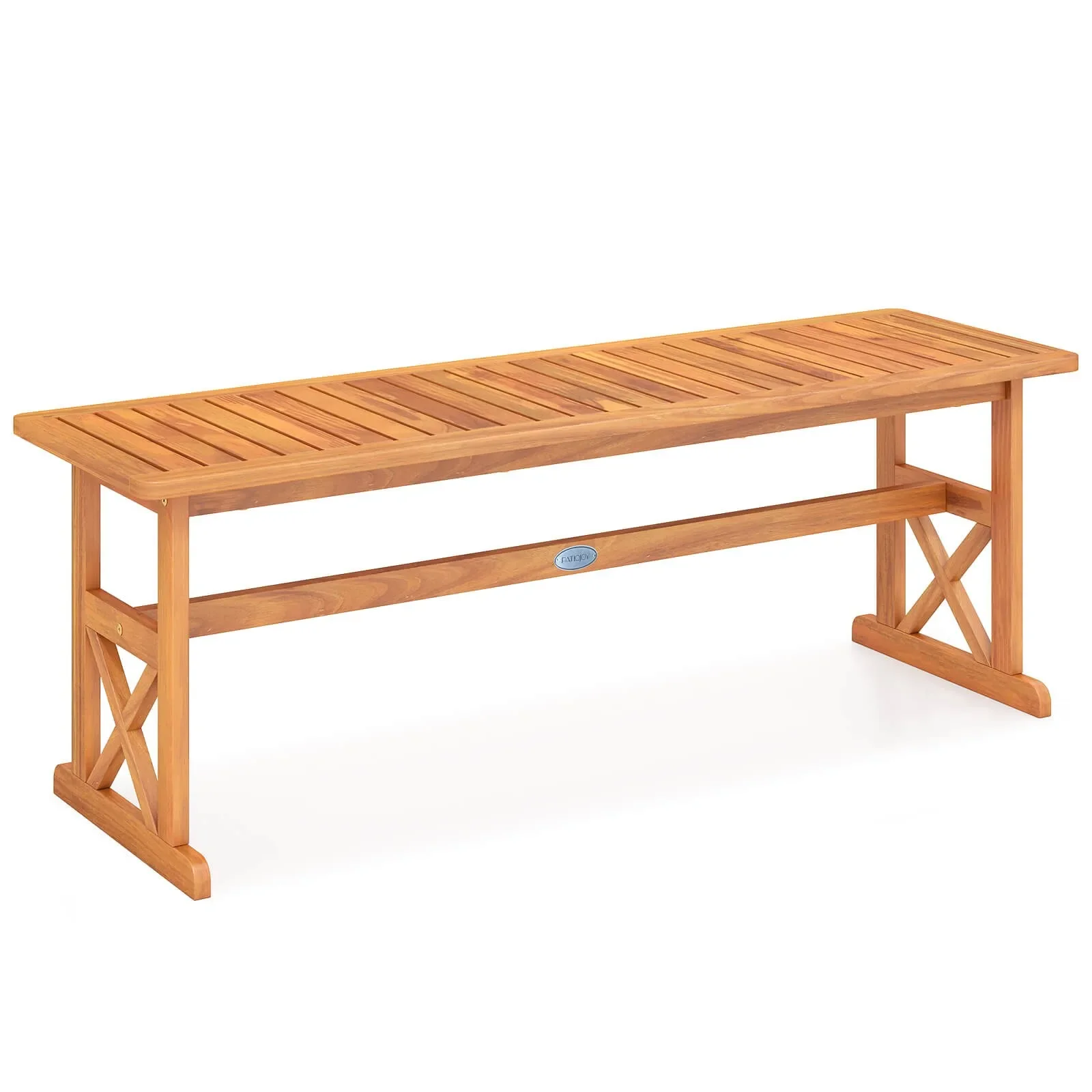 

51-дюймовая уличная скамейка из дерева акации с реечным сиденьем и X-образной рамой