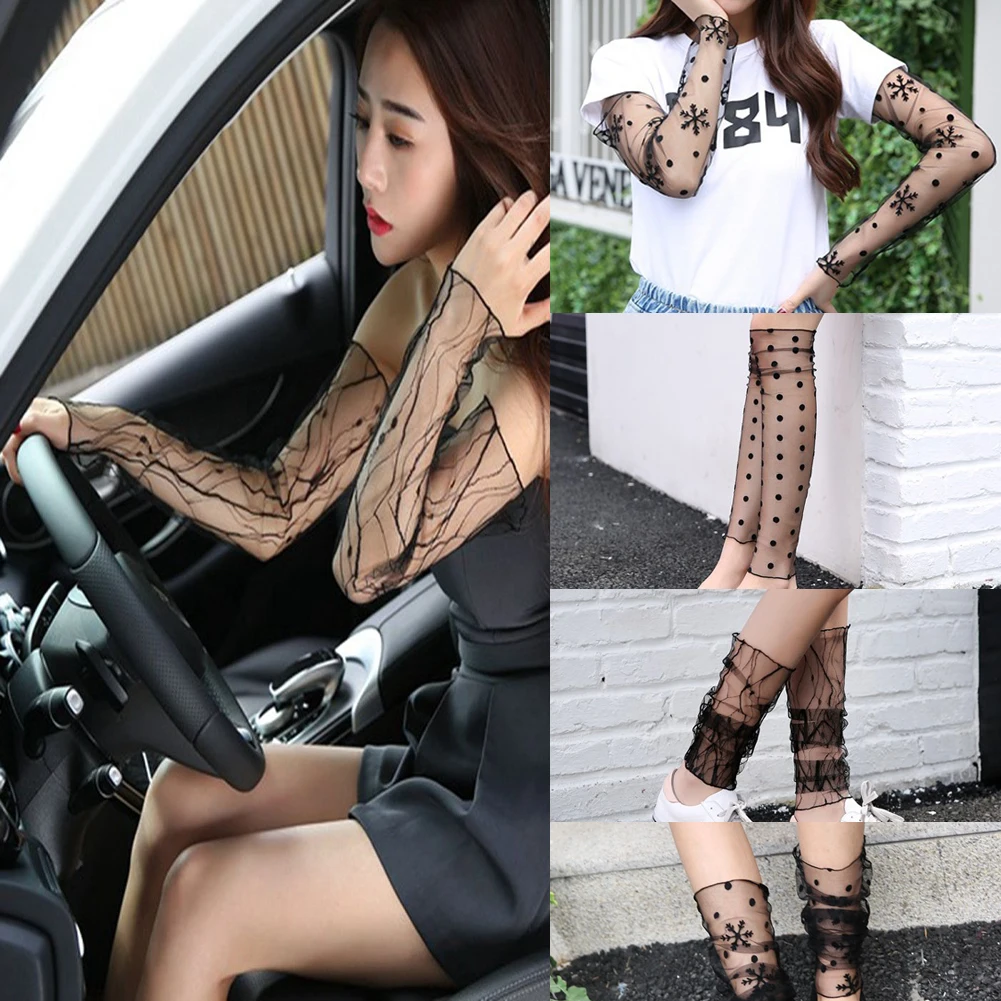 1 Pair Summer Anti-UV Arn Sleeves Women Girls Fishnet Dual Function Silk Gloves Or Leg Lace Mesh Socks Sun protect Arm Cover