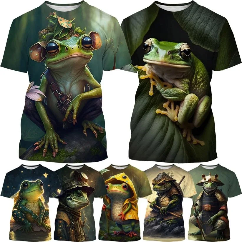 

New Fashion Summer Casual Round Neck Short-sleeved Unisex Sports Frog T-shirt Cartoon Animal Frog 3D Printing T-shirt