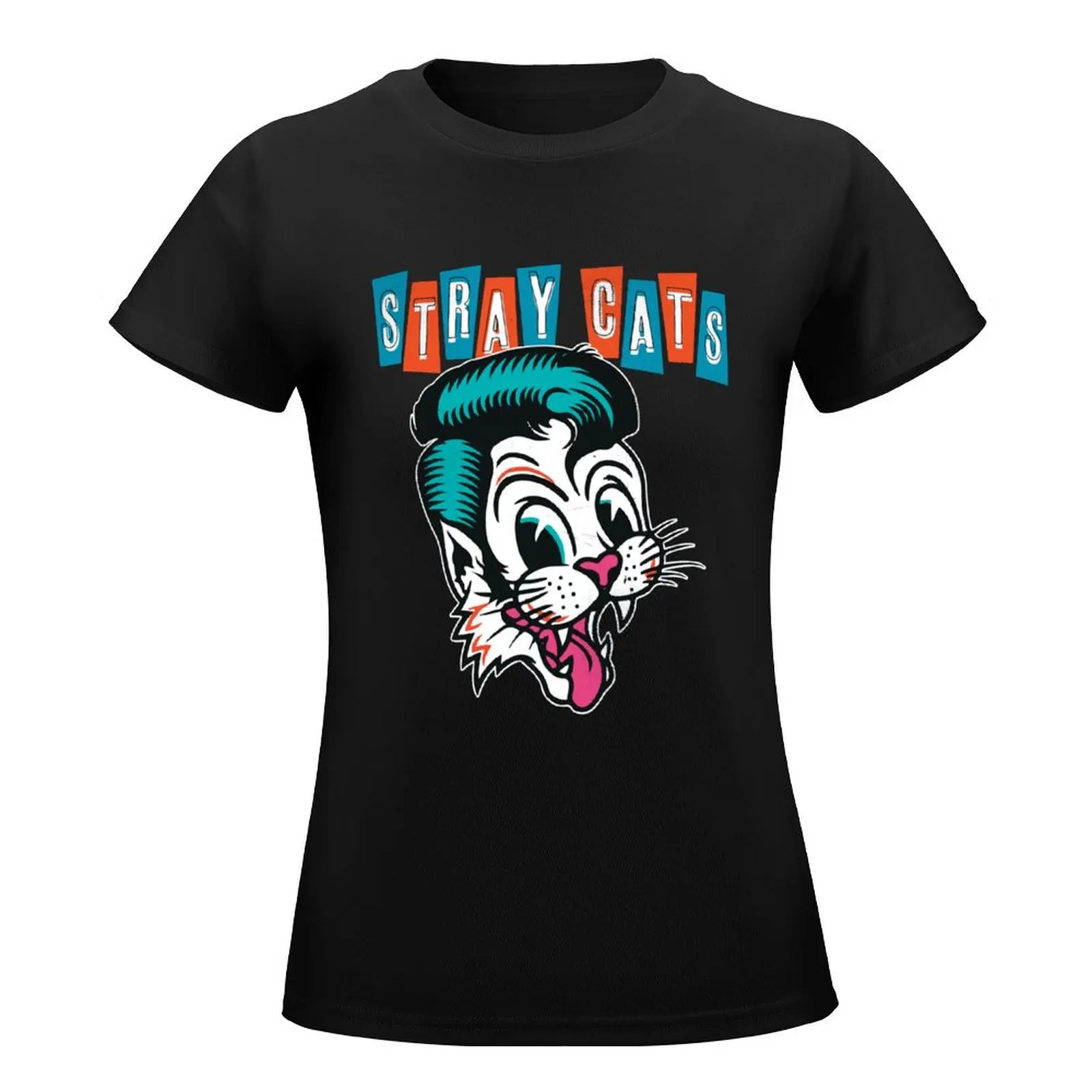 Music Vintage Retro 80s band 1988 Stray Cats Sticker T-Shirt funny funnys Women's cotton t-shirt