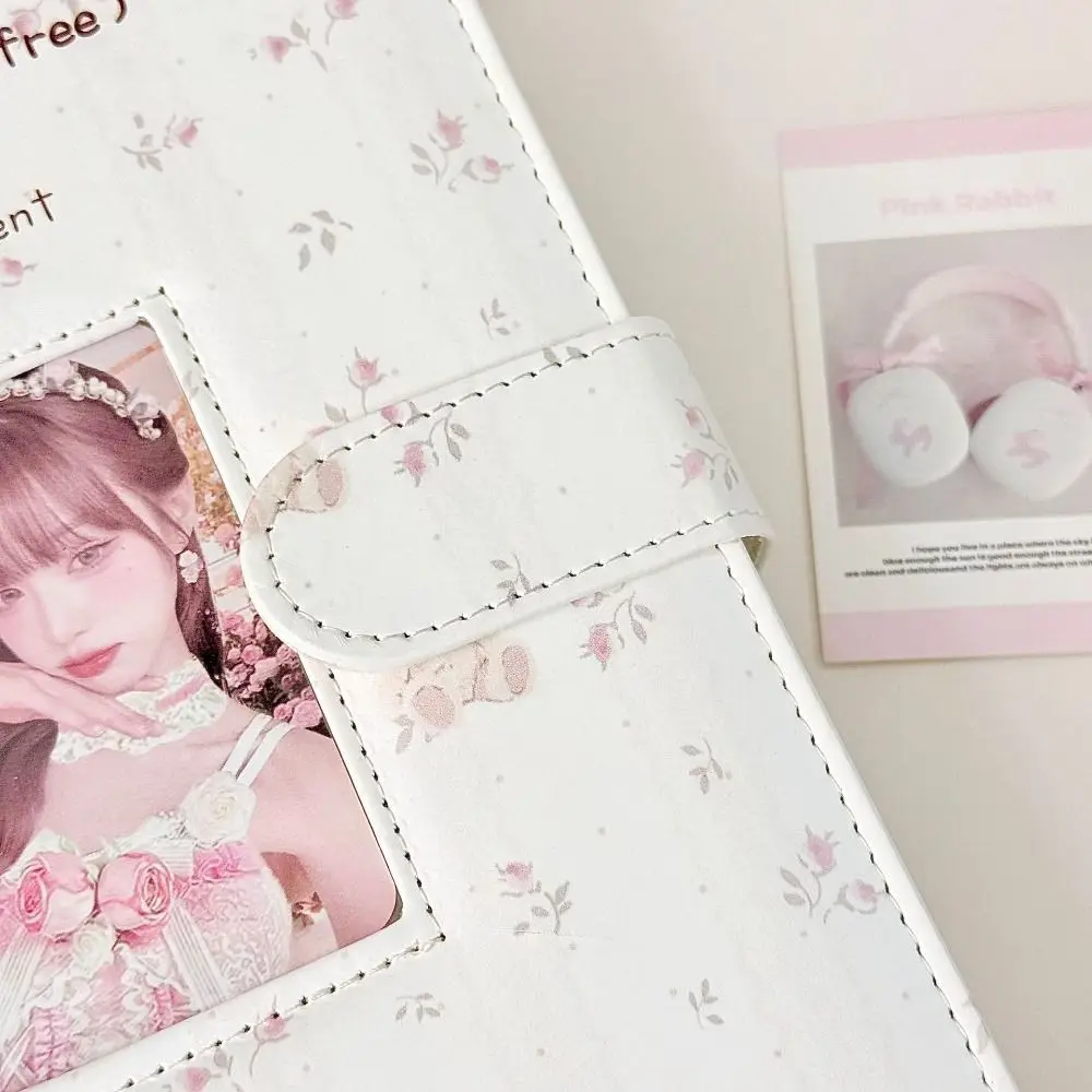 1pc PU Photo Card Binder A5 Pink Floral Patterns 3-inch Photocard Holder Loose-leaf Photo Album for  & Idol Cards