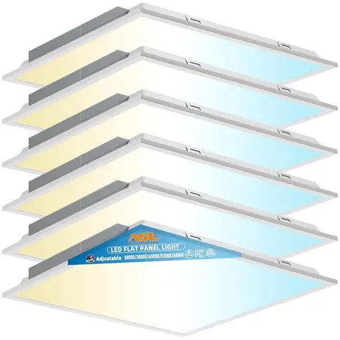 2x2 LED Flat Panel Lights for Drop Ceiling 6Pack, 40W 4998LM Triac Dimmable, 5CCT 3000K3800K4500K5000K6000K, IP42, 2Ftx2Ft BackL