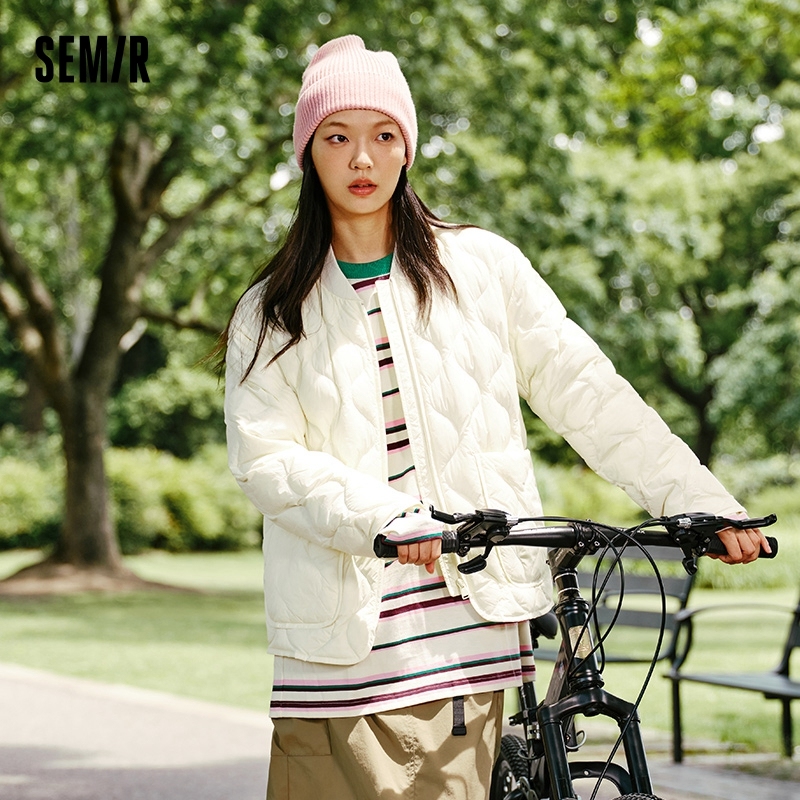  Semir Down Jacket Women Solid Color Three-Proof Loose Casual Style New Winter 2024 Lazy Baseball Collar Lightweight Coat 