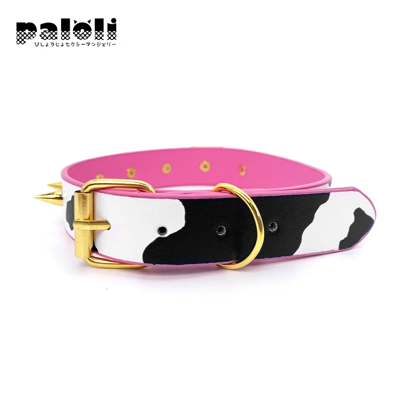 Paloli Sexy Cow Choker Collar PU Leather Cow Print Choker Bell Metal Studs Slave Cosplay Costume BDSM Bondage collana per le donne