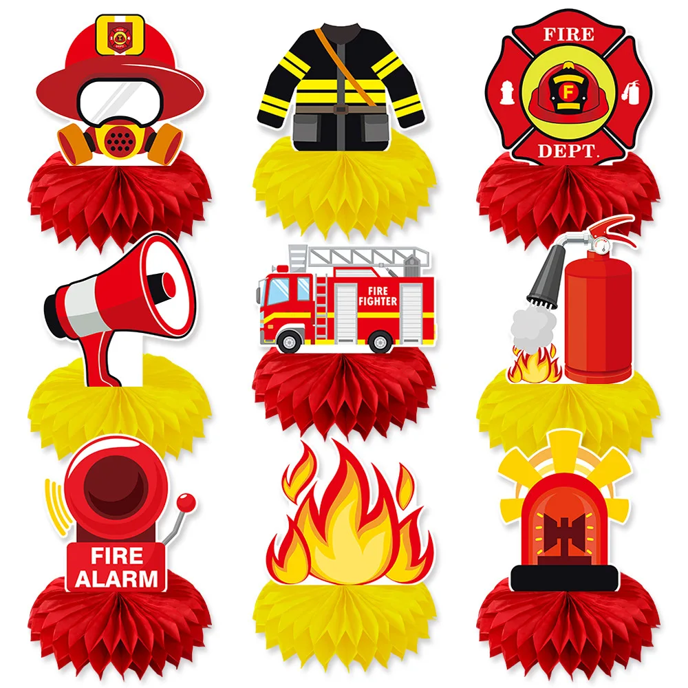 Cartoon Brandbekämpfung Thema Papier Banner Wirbel hängen Feuerwehrauto Cupcake Topper für Kinder Jungen Geburtstag Baby Shower Party Dekor – Detail 7