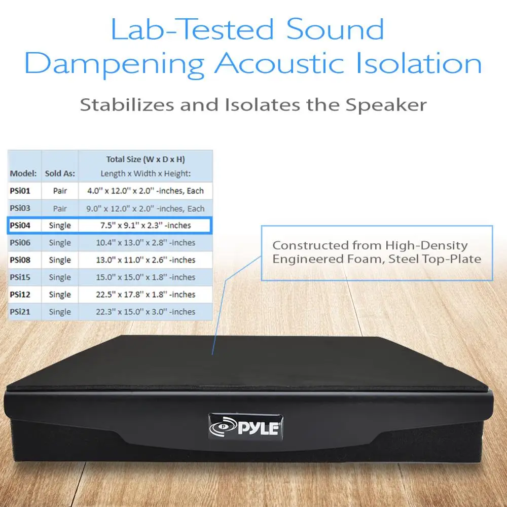 Almofada de isolamento de alto-falante Pyle - Estabilizador de recuo de riser de espuma para monitores e subwoofers de estúdio, 7,5 x 9,1 x 2,3 polegadas - PSIO4