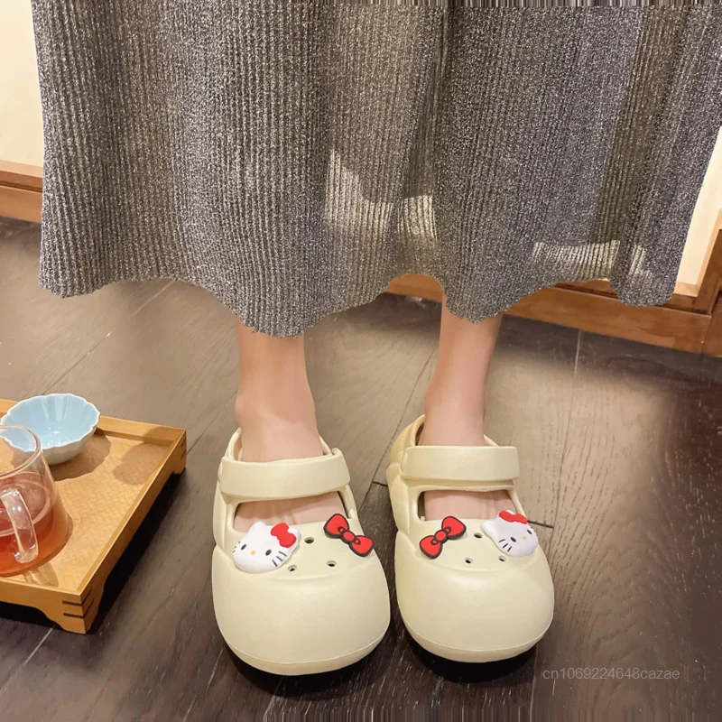 Sanrio Hello Kitty Spring Summer Light Weight Casual Versatile Shoes Y2k Fashion Thick Sole Soft Slippers Women Cute Sandals